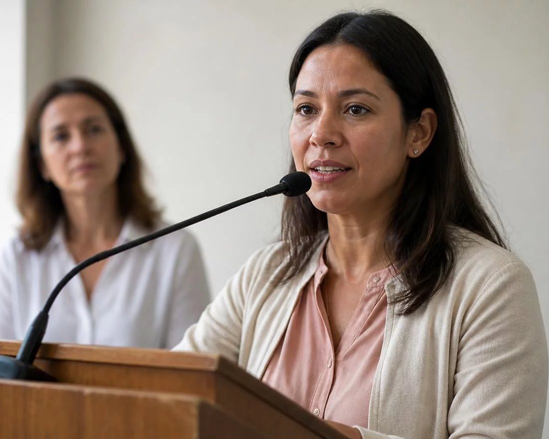 Participante ergue a mão para pedir a palavra numa mesa coberta de folhas anotadas